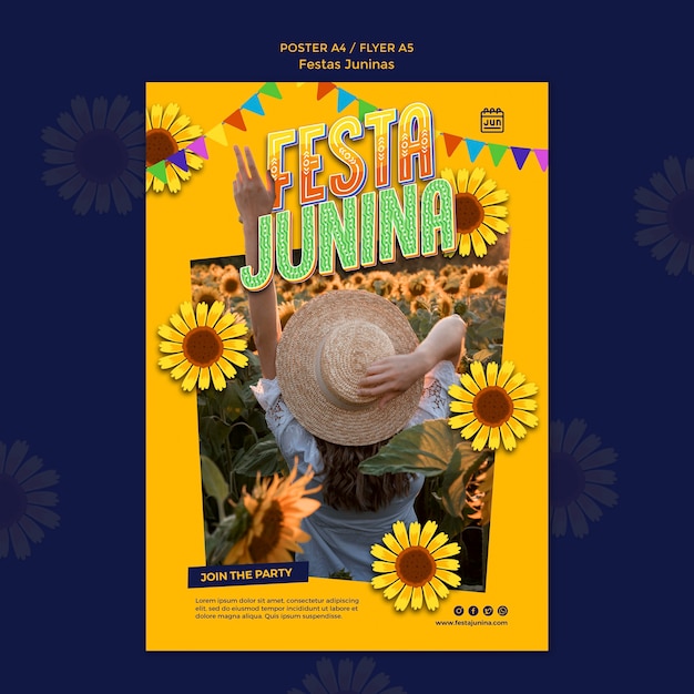 PSD gratuito modello di poster festas juninas design piatto