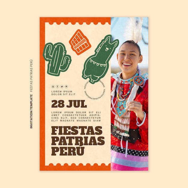 Бесплатный PSD Шаблон приглашения на праздники патриас в плоском дизайне