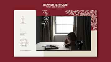 Free PSD flat design first communion banner template