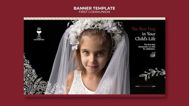 Flat design first communion banner template