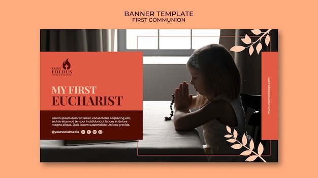 Free PSD flat design first communion banner template