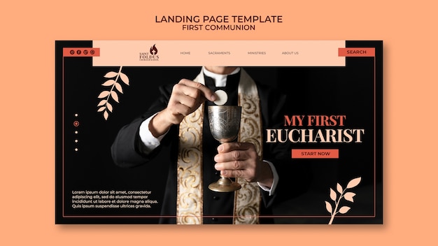 Flat design first communion landing page template