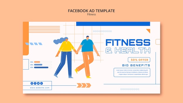 Бесплатный PSD Плоский дизайн фитнес-рекламы facebook