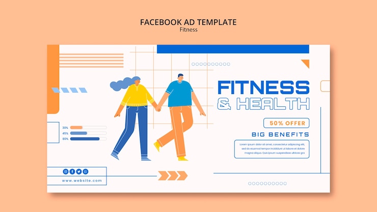 無料PSD フラットデザインフィットネスfacebook広告テンプレート