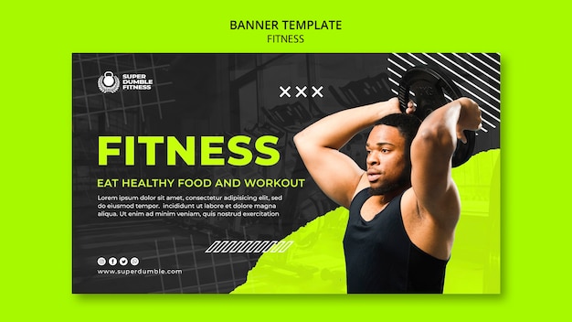 Modello di banner fitness e palestra design piatto