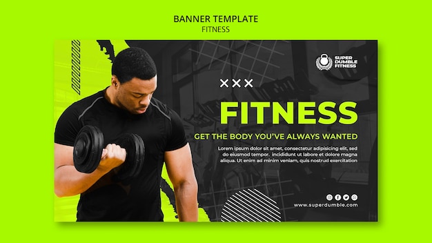 PSD gratuito modello di banner fitness e palestra design piatto