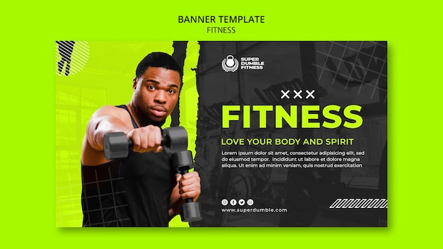 Modello di banner fitness e palestra design piatto