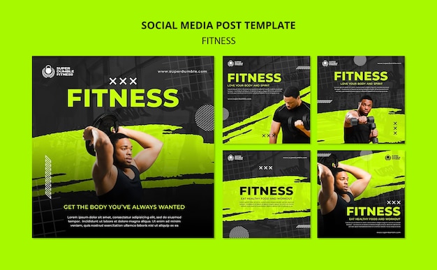 PSD gratuito modello di instagram fitness e palestra design piatto