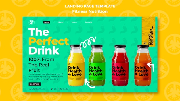 Free PSD flat design fitness nutrition landing page