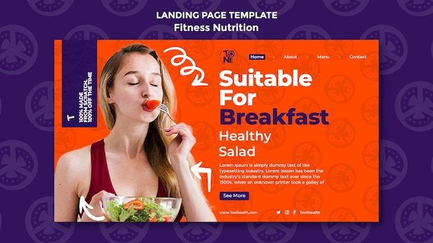 無料PSD フラットなデザインのフィットネス栄養ランディングページ