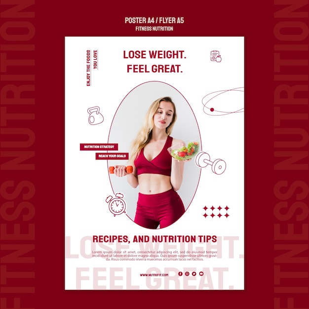 PSD gratuito modello di nutrizione fitness design piatto