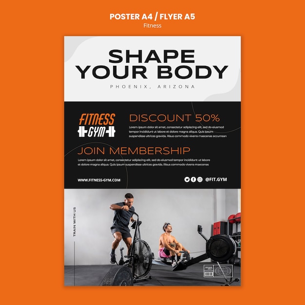 PSD gratuito modello di fitness design piatto