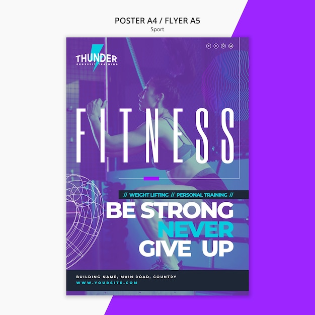 Free PSD flat design fitness workout poster