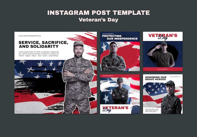 Free PSD flat design flveteran's day  instagram posts