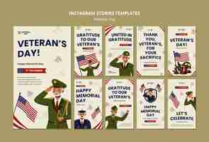 PSD gratuito storie instagram del giorno di flveteran dal design piatto