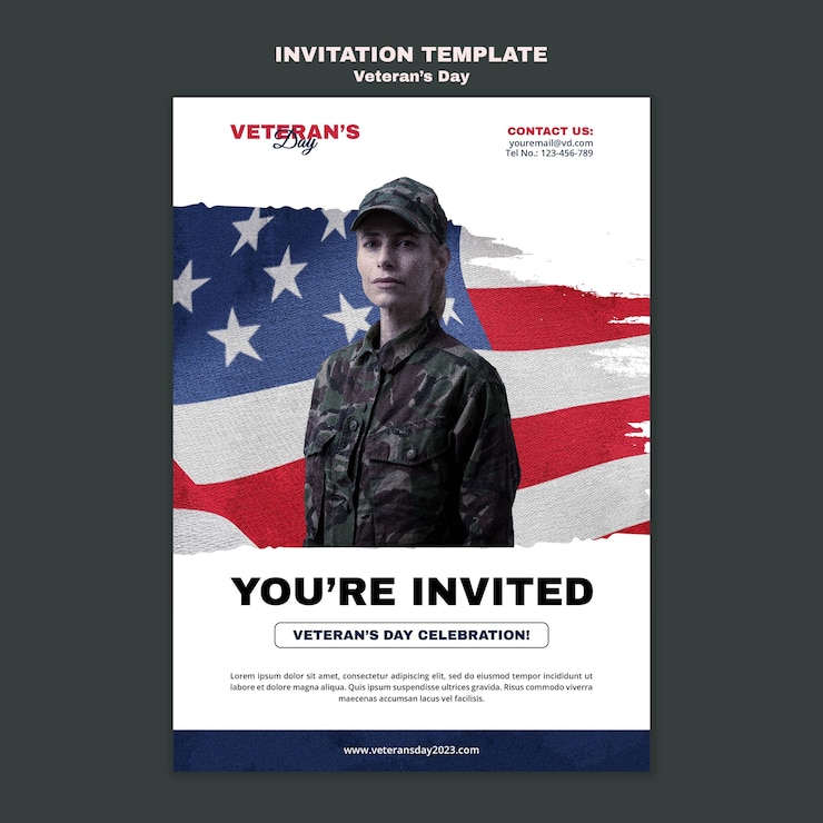 Free PSD flat design flveteran's day invitation template
