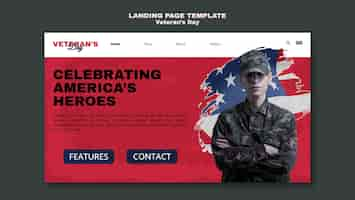 Free PSD flat design flveteran's day landing page