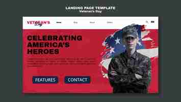 Free PSD flat design flveteran's day landing page