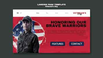 Free PSD flat design flveteran's day landing page