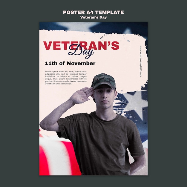 Шаблон плаката ко дню ветеранов в плоском дизайне