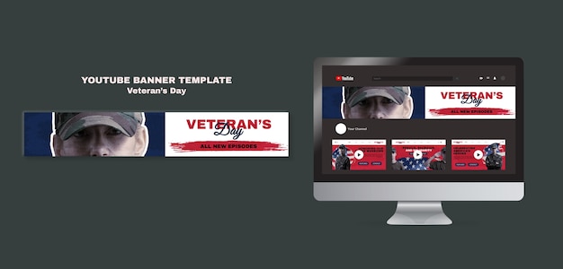 Free PSD flat design flveteran's day youtube banner