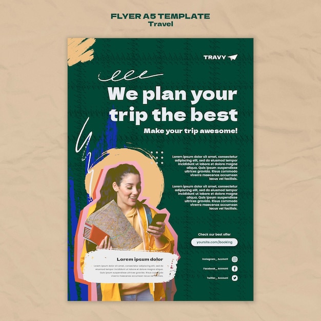 PSD gratuito modello di viaggio flyer design piatto