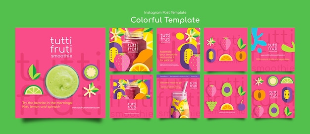 Free PSD flat design food colorful  instagram posts template