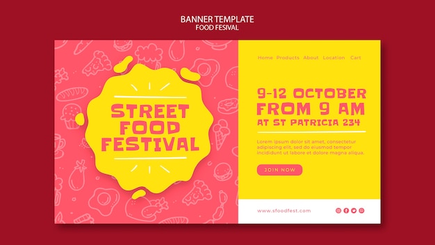 Free PSD flat design food festival banner template