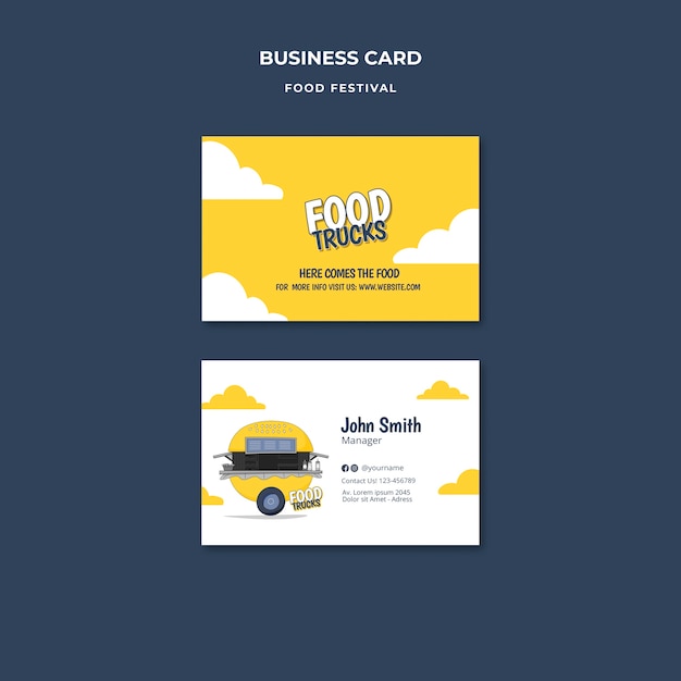 Free PSD flat design food festival business card