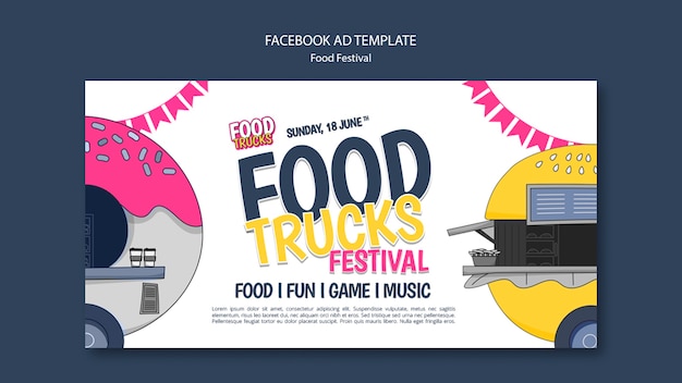 Шаблон фейсбука фестиваля еды в плоском дизайне