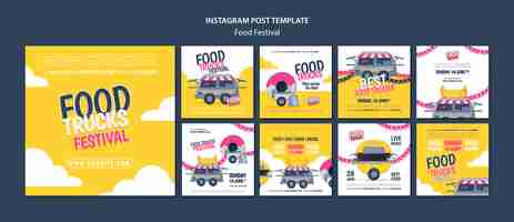 Free PSD flat design food festival instagram posts