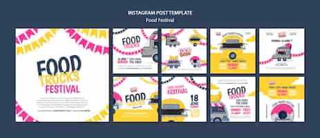 Free PSD flat design food festival instagram posts
