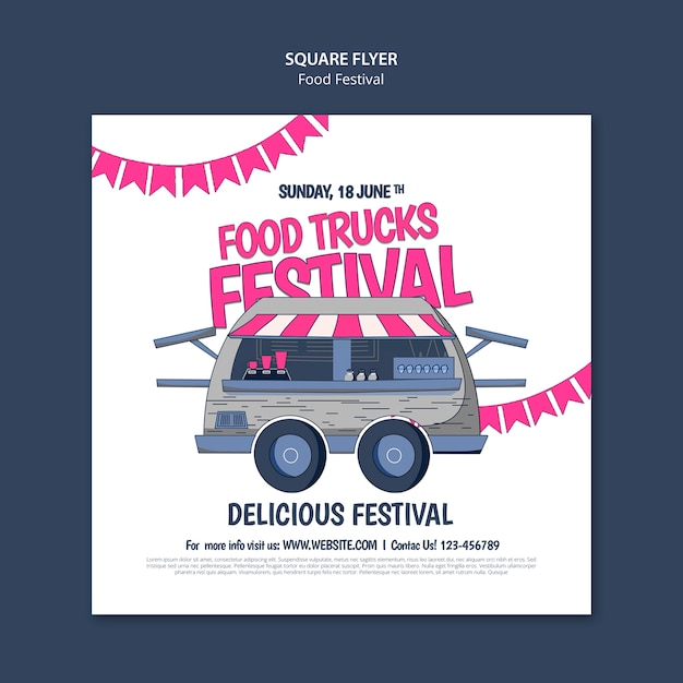 Flat design food festival square flyer