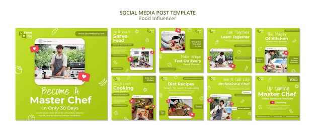 Flat design food influencer instagram template