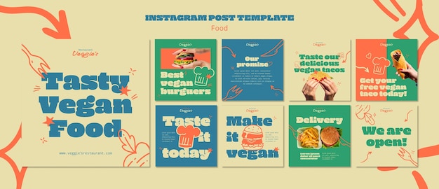 PSD gratuito modello di post instagram cibo design piatto