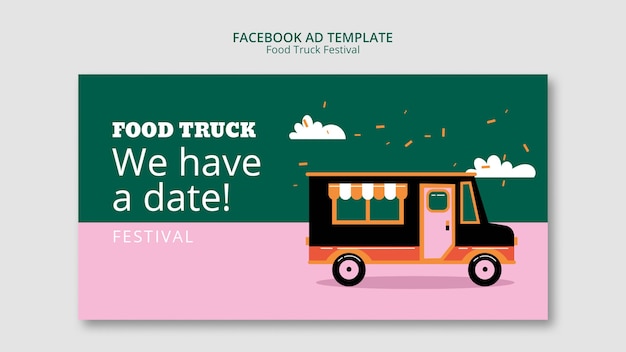 Flat design food truck festival facebook template