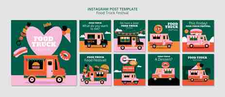 Free PSD flat design food truck festival instagram posts