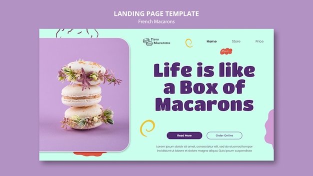 Free PSD flat design french macarons landing page