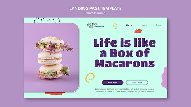 PSD gratuito pagina di destinazione dei macarons francesi dal design piatto