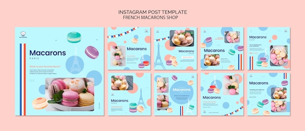 Free PSD flat design french macaroons shop template