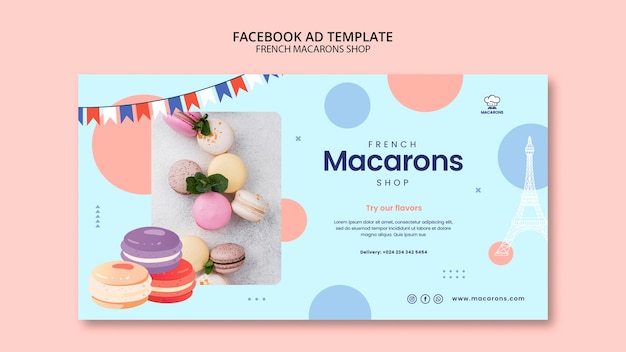 Free PSD flat design french macaroons shop template