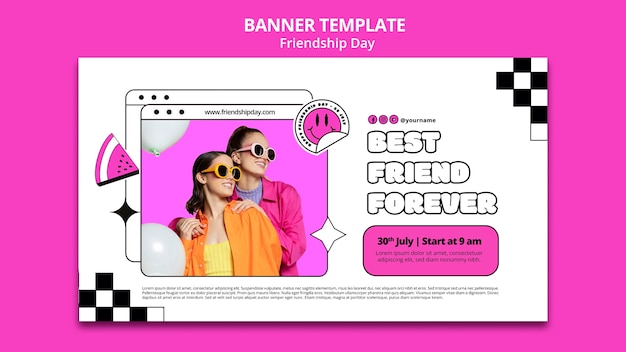 Flat design friendship day banner template