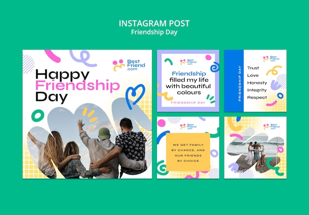 Free PSD flat design friendship day instagram posts