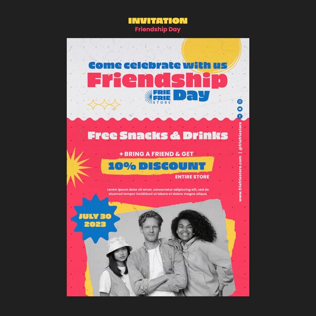 Free PSD flat design friendship day invitation template