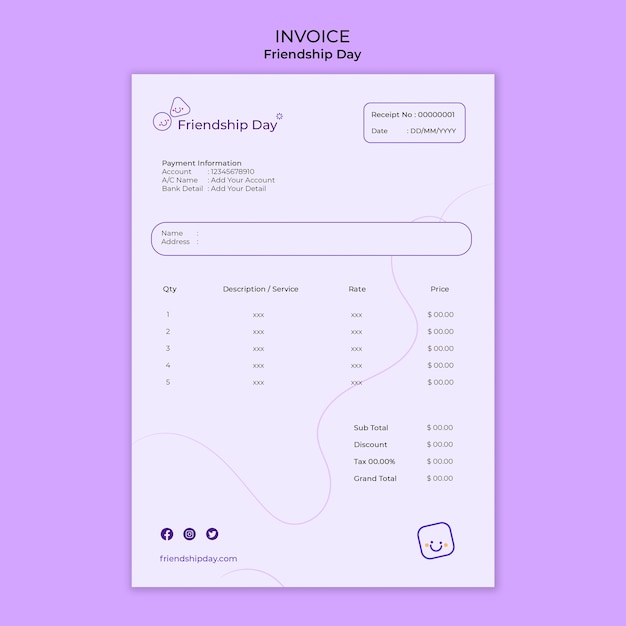 Free PSD flat design friendship day invoice template