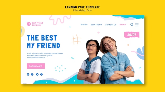 Бесплатный PSD Шаблон целевой страницы дня дружбы в плоском дизайне