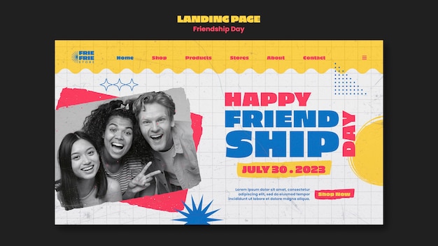 Free PSD flat design friendship day landing page