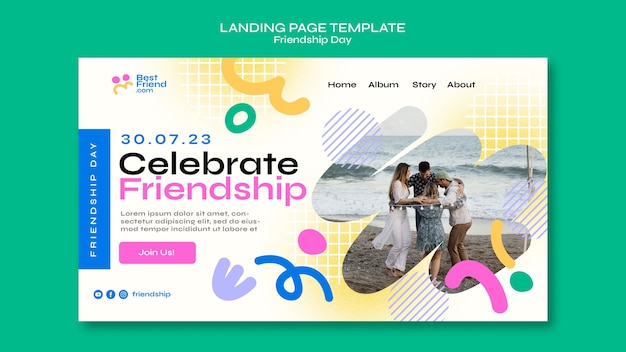 Free PSD flat design friendship day landing page