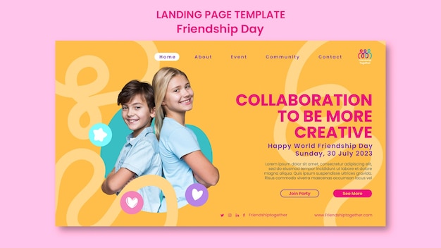 Free PSD flat design friendship day landing page