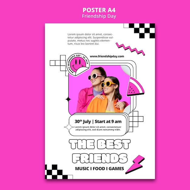 Flat design friendship day poster template